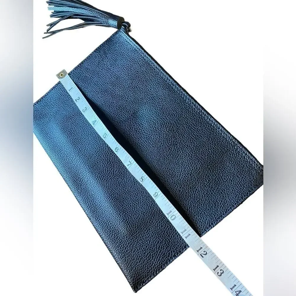 Parker Black Faux Pebbled Leather Zipper Fringe Pouch